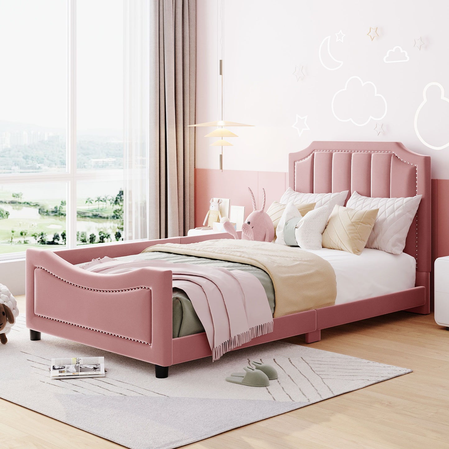 Upholstered Daybed With Classic Stripe Shaped Headboard - The Sleep Loft - Online Mattress Showroom NYC
