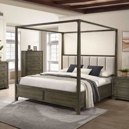 Sundance - Queen Canopy Bed With Upholstered Headboard - Dark Brown - The Sleep Loft - Online Mattress Showroom NYC