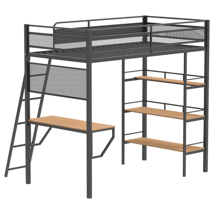 William - Twin Loft Bed 3 Shelf With Built In Desk - Matte Black - The Sleep Loft - Online Mattress Showroom NYC