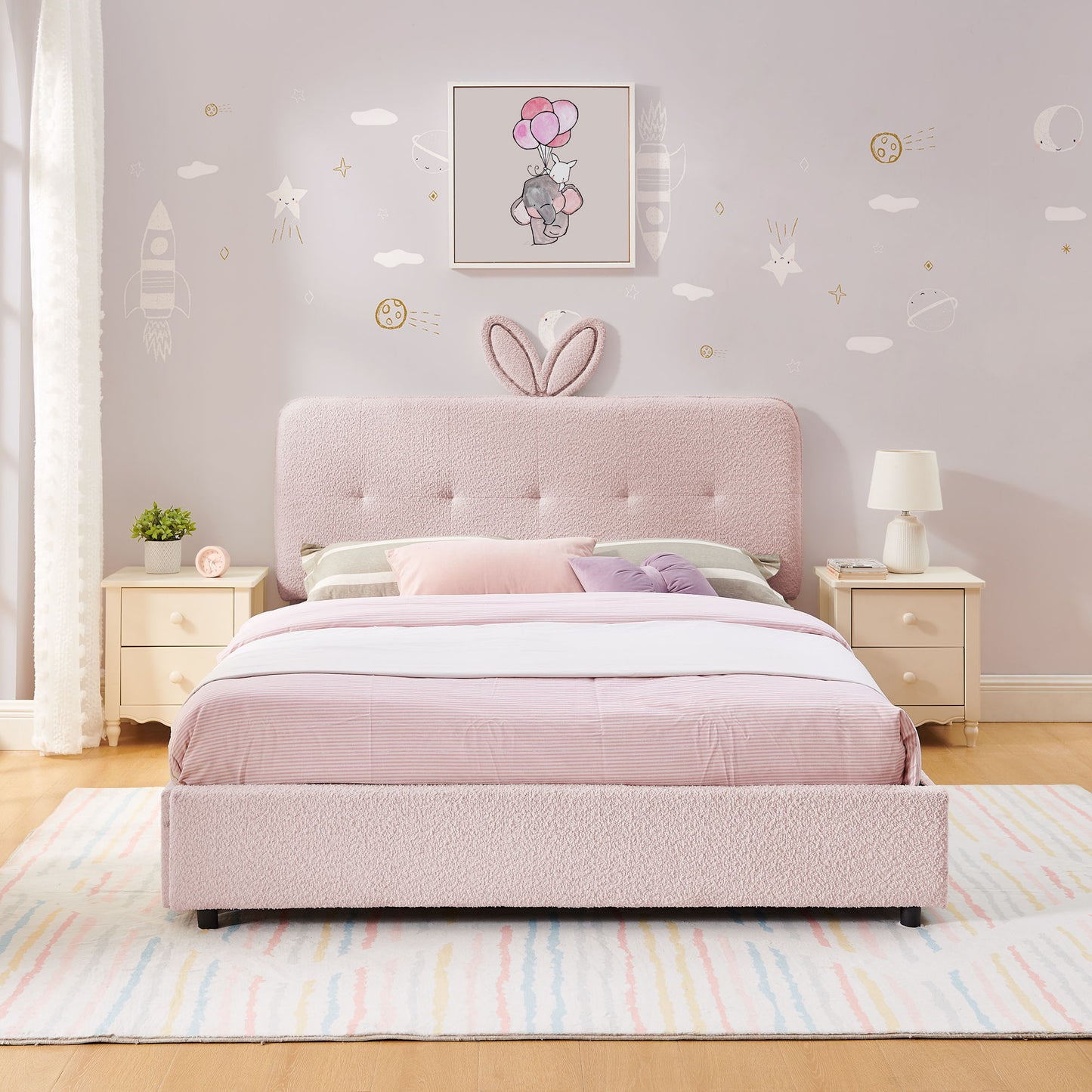 Upholstered Bed With Oversized Rabbit Ear Headboard, LED Lights & 4 Storage Drawers - The Sleep Loft - Online Mattress Showroom NYC
