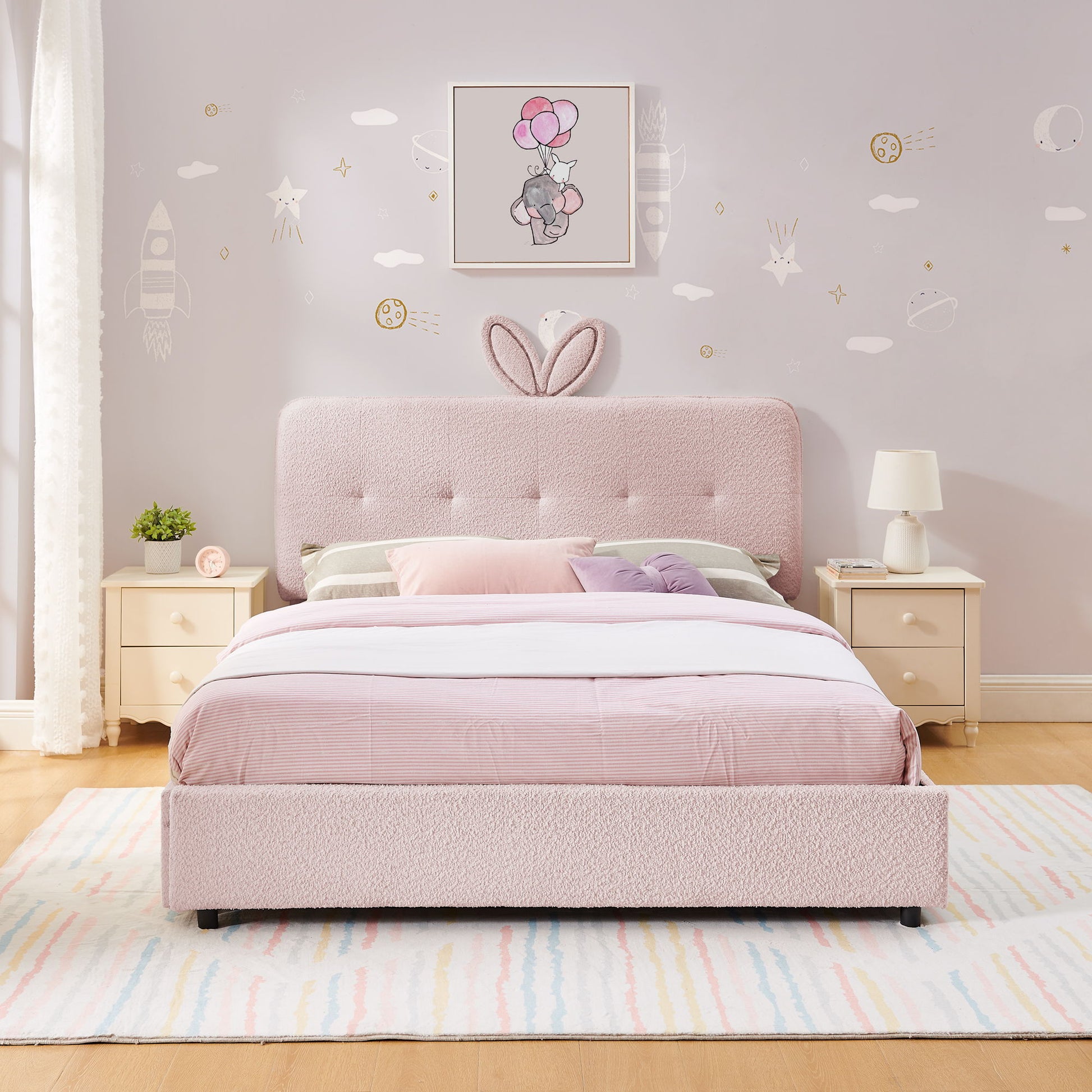 Upholstered Bed With Oversized Rabbit Ear Headboard, LED Lights & 4 Storage Drawers - The Sleep Loft - Online Mattress Showroom NYC