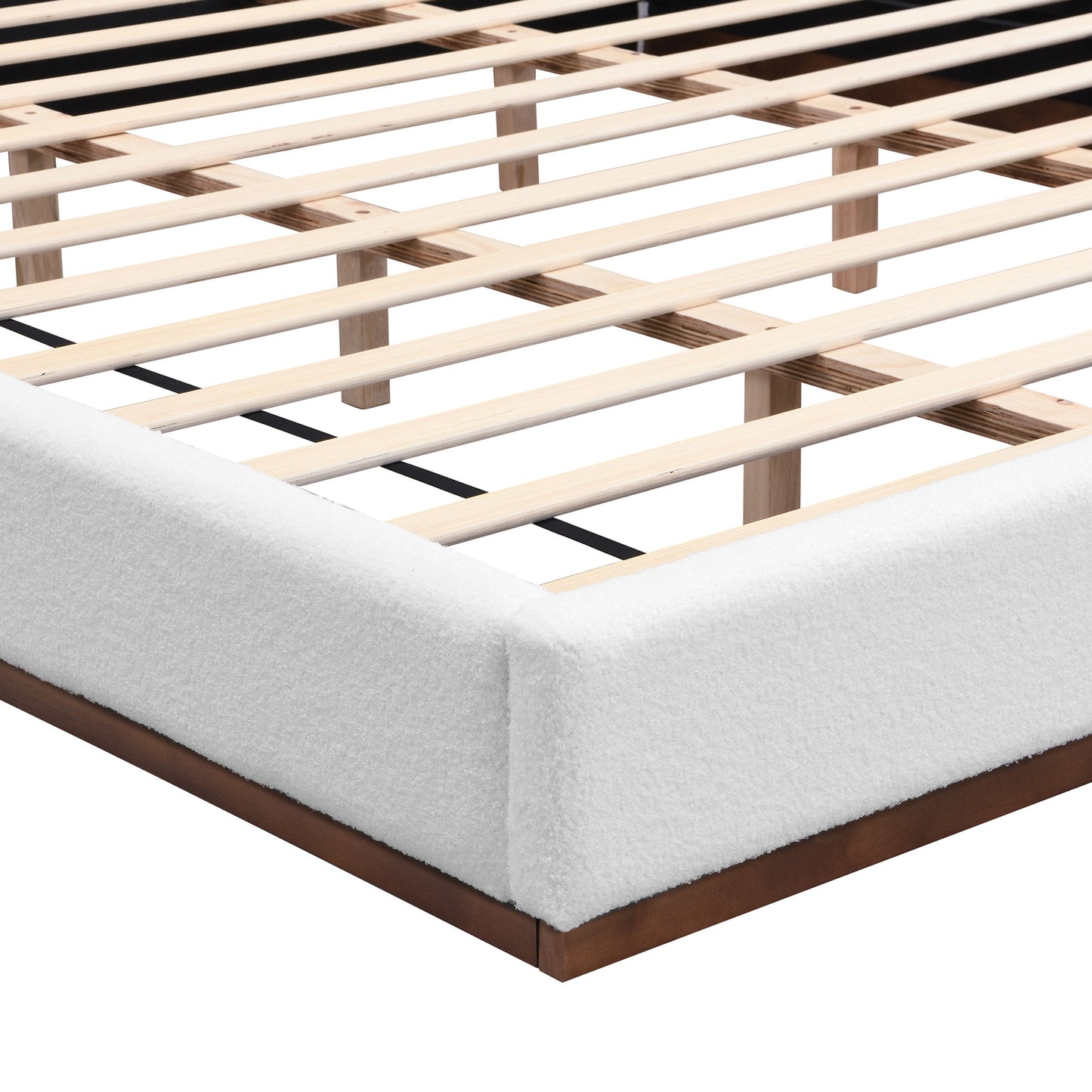 Elegant Boucle Upholstered Bed With Wood Grain Textured Solid Wood Base Frame - The Sleep Loft - Online Mattress Showroom NYC