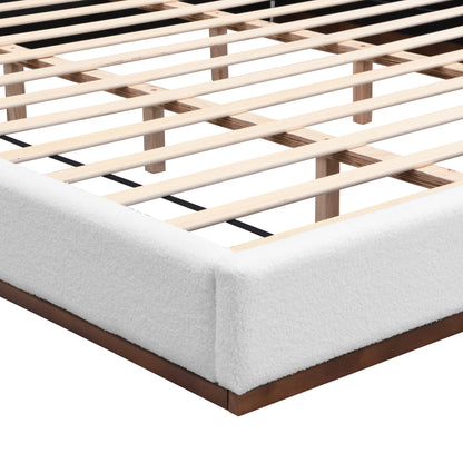 Elegant Boucle Upholstered Bed With Wood Grain Textured Solid Wood Base Frame - The Sleep Loft - Online Mattress Showroom NYC