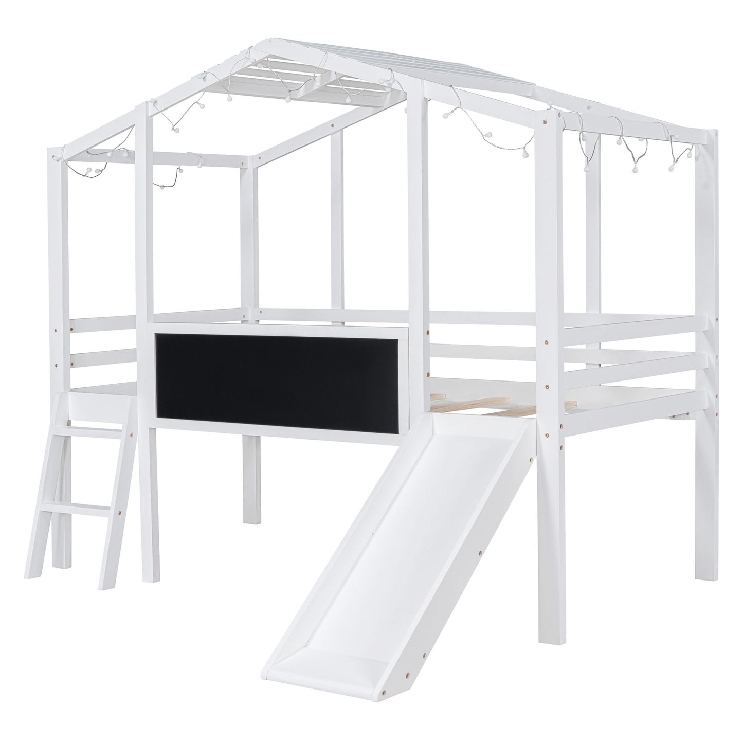 Loft House Bed With Ladder And Slide, With board And Light Strip On The Roof - The Sleep Loft - Online Mattress Showroom NYC