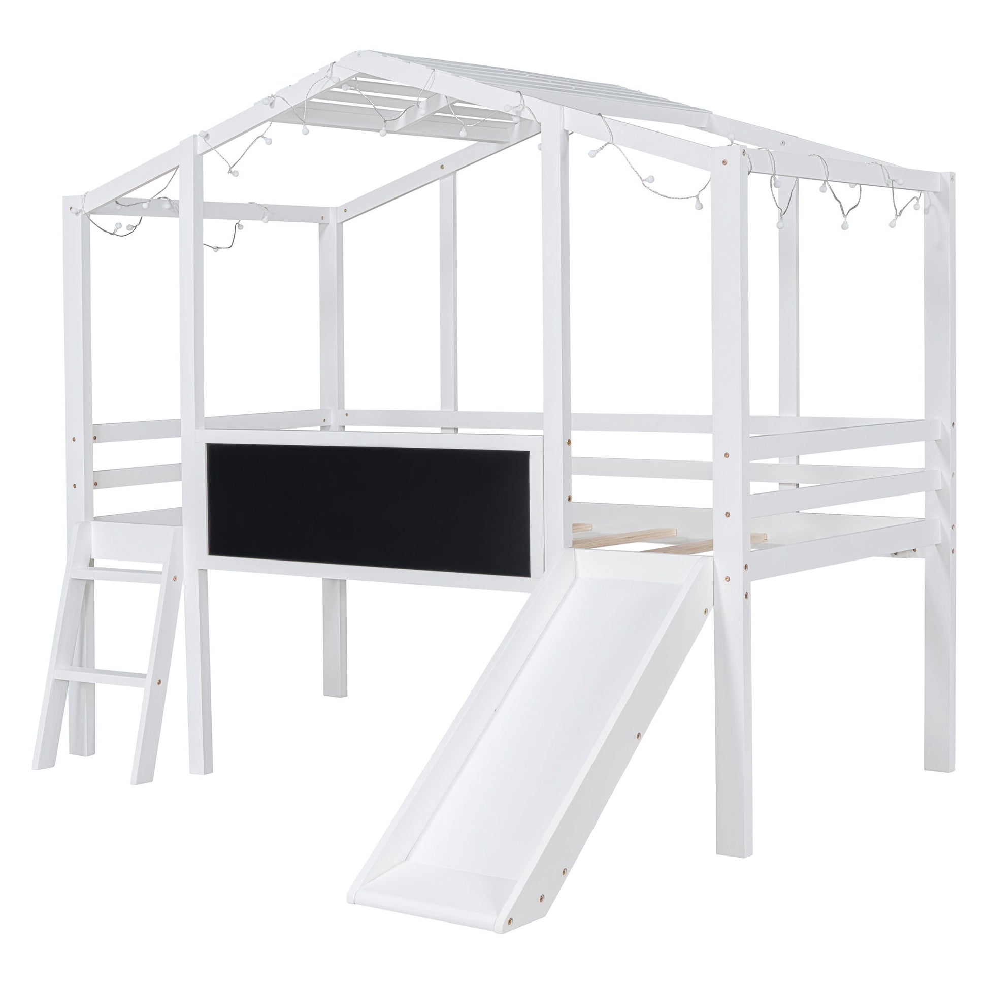 Loft House Bed With Ladder And Slide, With board And Light Strip On The Roof - The Sleep Loft - Online Mattress Showroom NYC