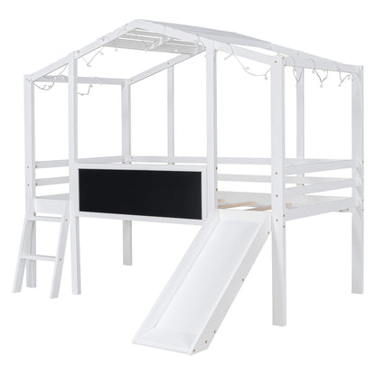Loft House Bed With Ladder And Slide, With board And Light Strip On The Roof - The Sleep Loft - Online Mattress Showroom NYC