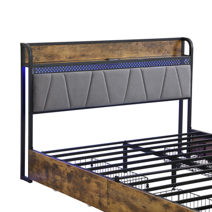 Contemporary Bed Frame With Storage Headboard, Charging Station, LED Lights - The Sleep Loft - Online Mattress Showroom NYC