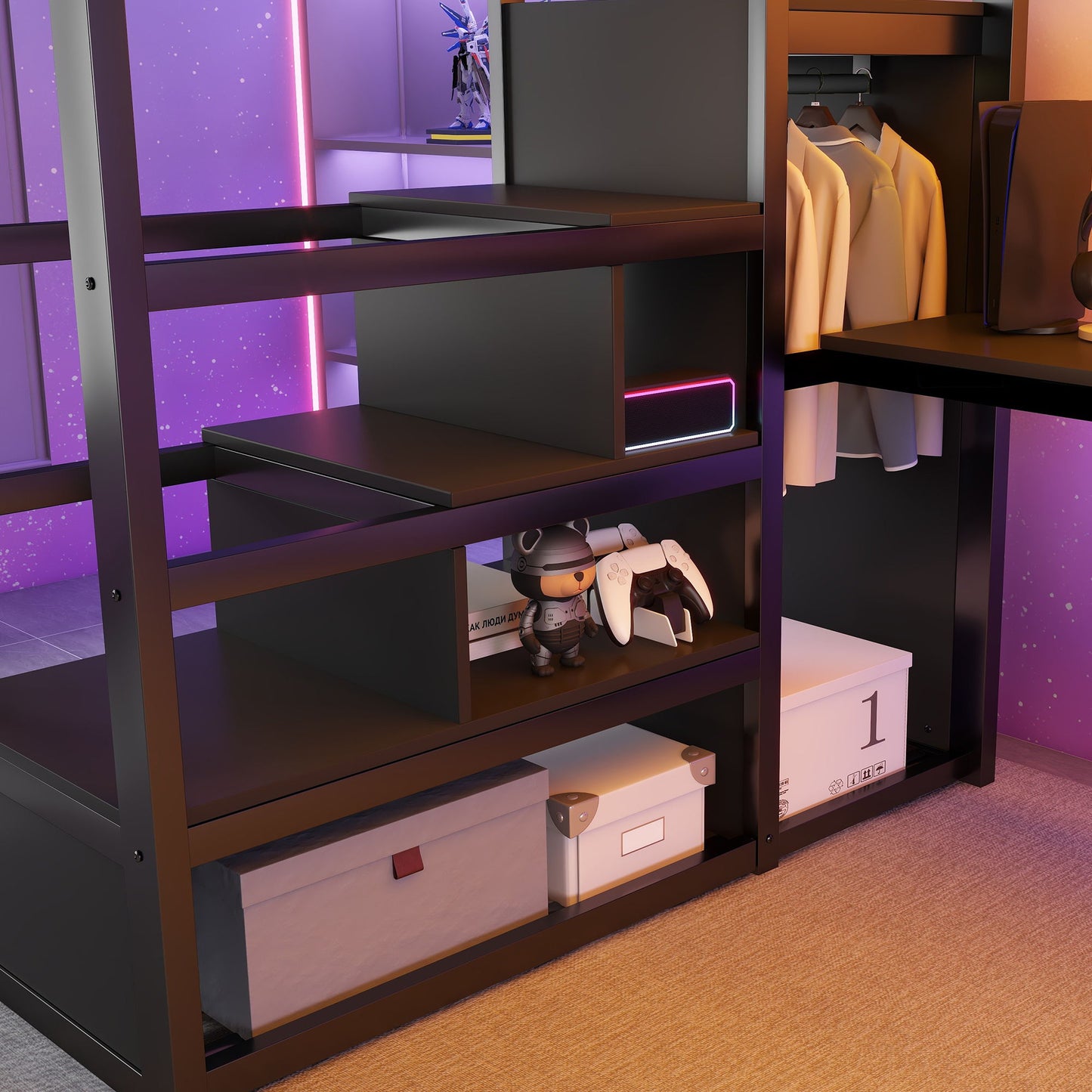 Loft Bed With Desk And Charging Station With Stairs And Light - The Sleep Loft - Online Mattress Showroom NYC