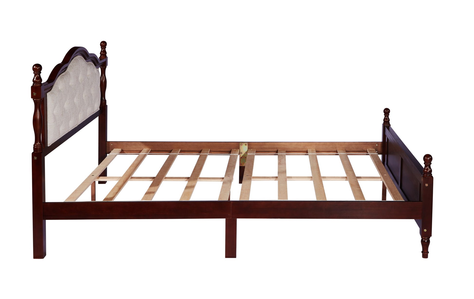 Pine Wooden Bed With Upholstered Headboard And Panel Footboard, With Two Bed Rail Support Feet And Central Platform Support Feet - The Sleep Loft - Online Mattress Showroom NYC
