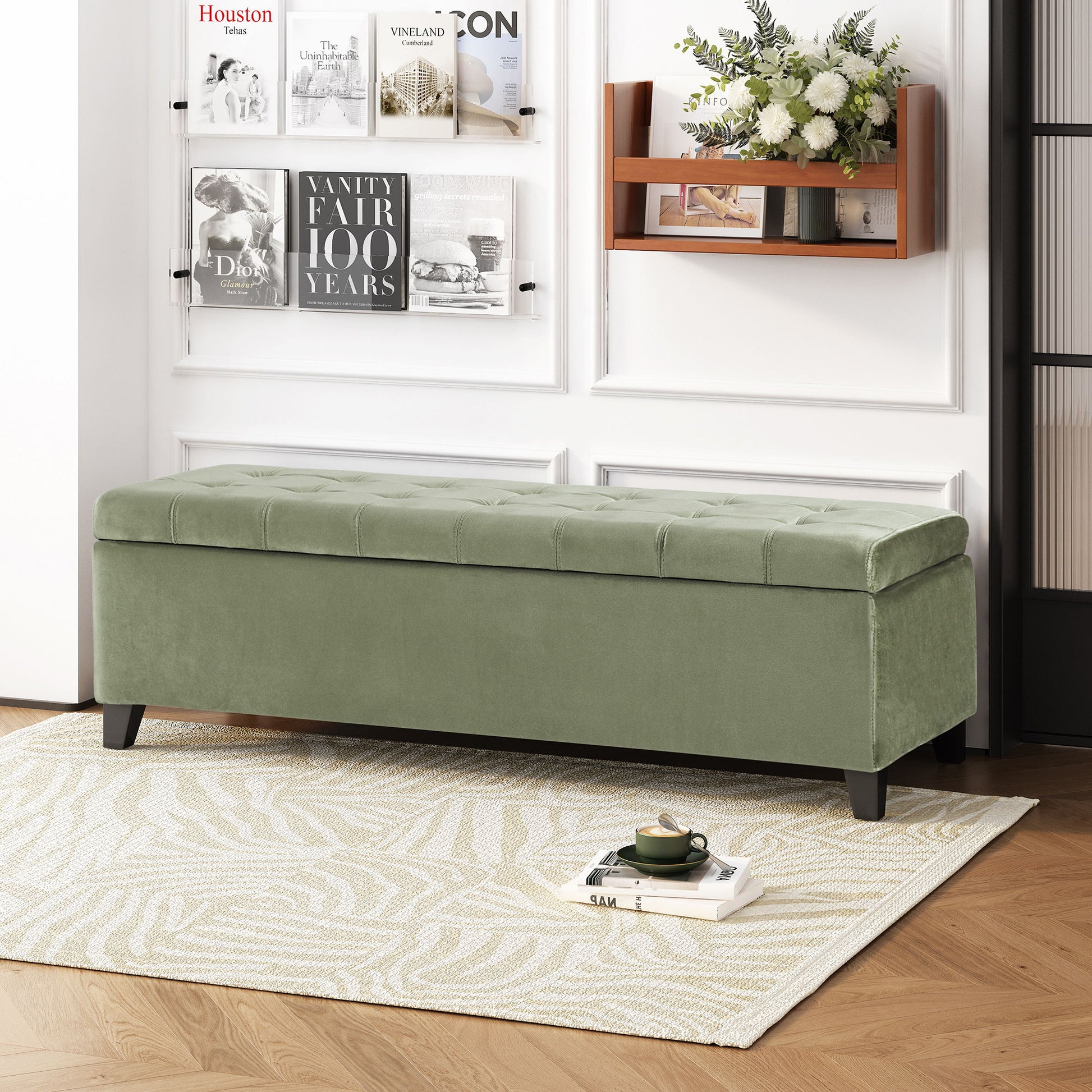 Wendover - Elegant Tufted Storage Bench With Lift-Up Top And Birch Wood Legs - The Sleep Loft - Online Mattress Showroom NYC