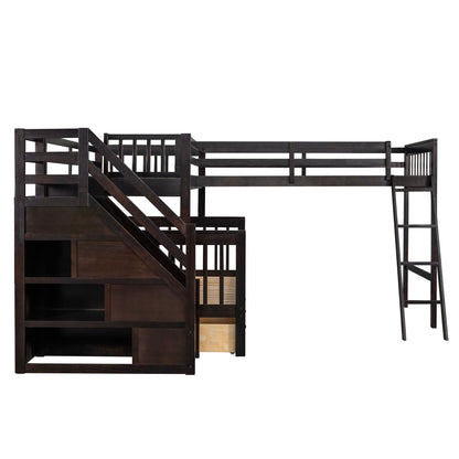 Solid L Shaped Bunk Bed With 3 Drawers, Ladder And Staircase - The Sleep Loft - Online Mattress Showroom NYC