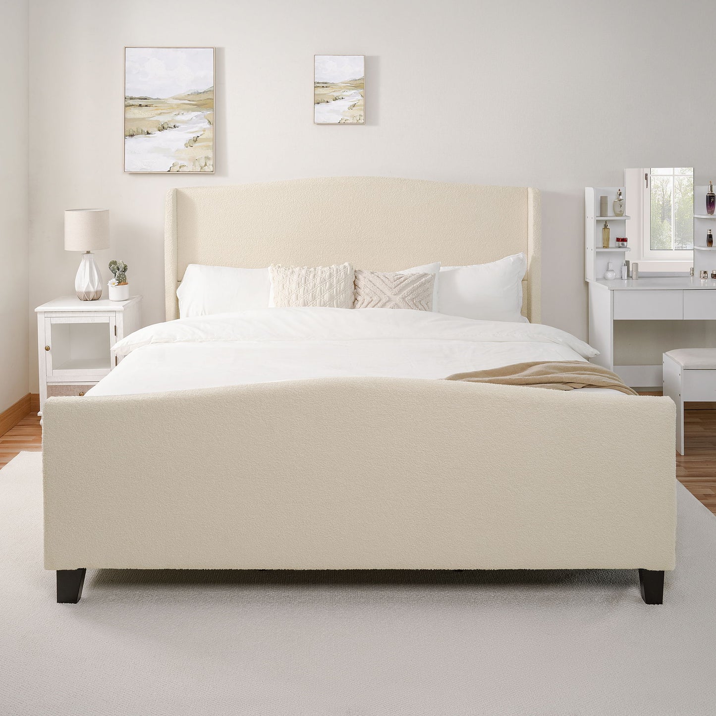 Platform Bed Frame With Tall Headboard And High Footboard