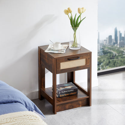 15.75" Rattan End Table With Drawer, Modern Nightstand, Side Table For Living Room, Bedroom - The Sleep Loft - Online Mattress Showroom NYC