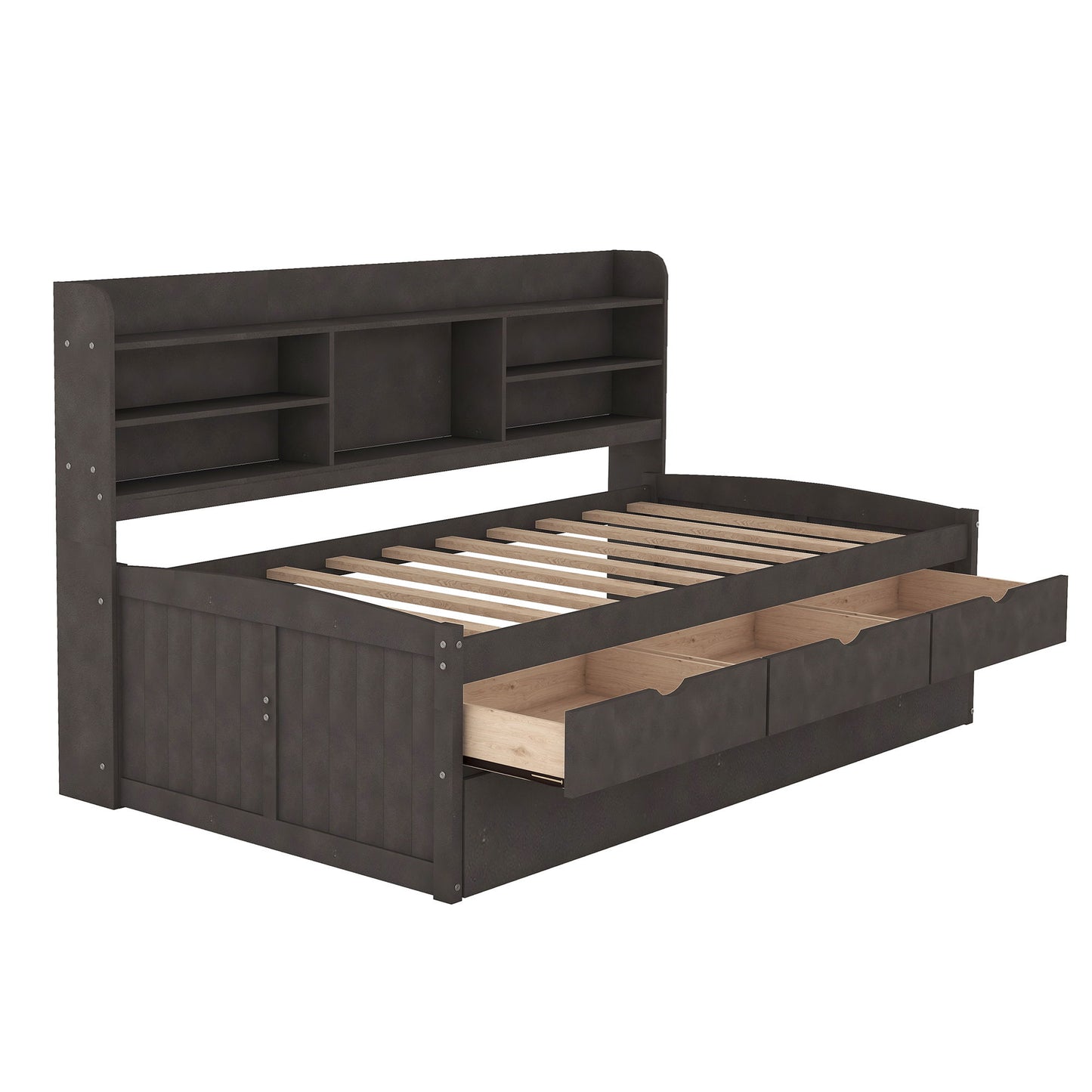 Captain Bed With Built In Bookshelves, 3 Storage Drawers, And Trundle - The Sleep Loft - Online Mattress Showroom NYC
