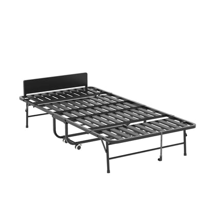 Twin Adjustable Headboard Folding Bed With Memory Foam Mattress, Heavy-Duty Frame Cot For Tall People, Portable Guest On Wheels - Black - The Sleep Loft - Online Mattress Showroom NYC