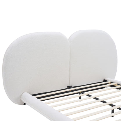 Queen Size Upholstered Platform Bed Frame With Split Headboard - White