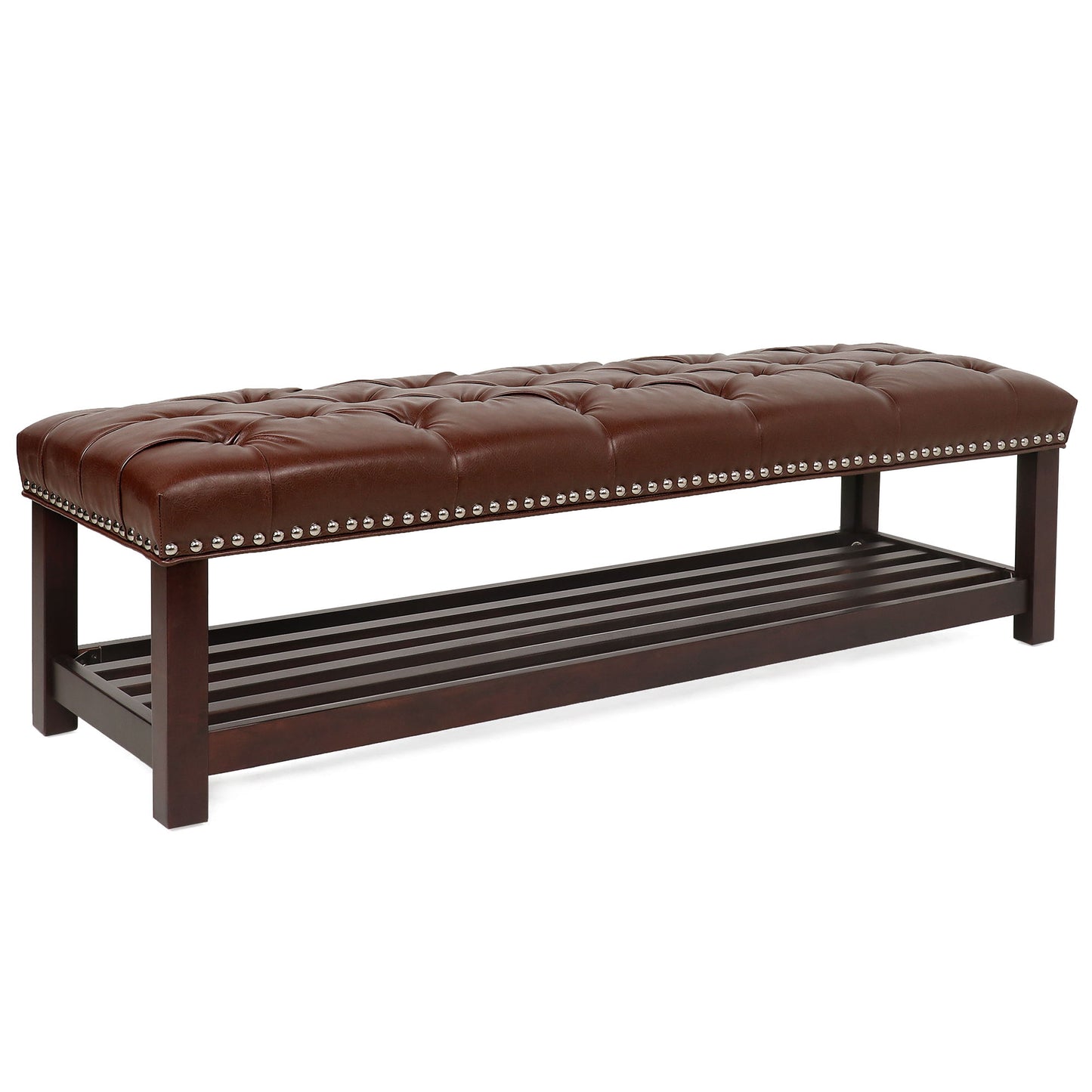 Bedroom End Of Bed Bench Tufted Upholstered End Of Bed Bench End Of Bed Entrance Shoe Bench With Nailhead Trim And Shelf Bedroom Upholstered Bench Living Room Shoe Rack Footstool - The Sleep Loft - Online Mattress Showroom NYC