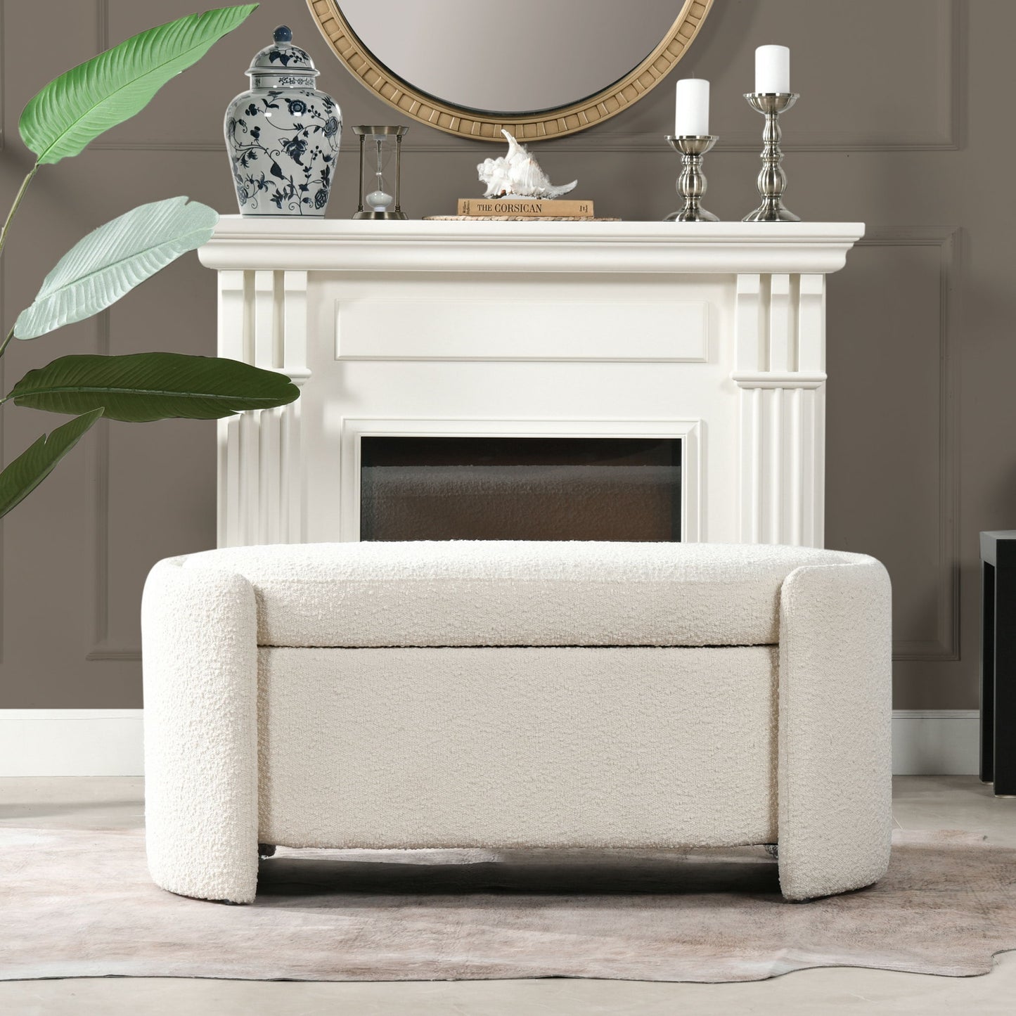 Fuji - Oval Storage Bench, Upholstered - Ivory White - The Sleep Loft - Online Mattress Showroom NYC