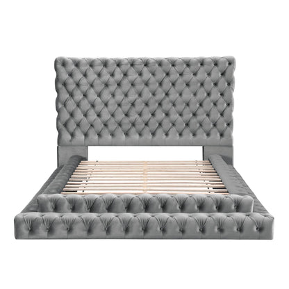 Tufted Oversized Headboard Platform Bed With Fully Upholstered Frame