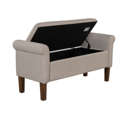 Upholstered Storage Bench With Rolled Armrests - Beige - The Sleep Loft - Online Mattress Showroom NYC