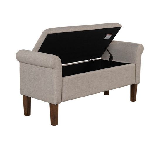 Upholstered Storage Bench With Rolled Armrests - Beige - The Sleep Loft - Online Mattress Showroom NYC