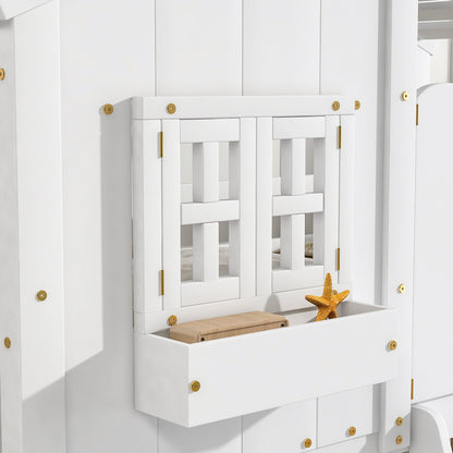 House Bunk Bed With Roof, Window, Window Box, Door, With Safety Guardrails And Ladder - The Sleep Loft - Online Mattress Showroom NYC