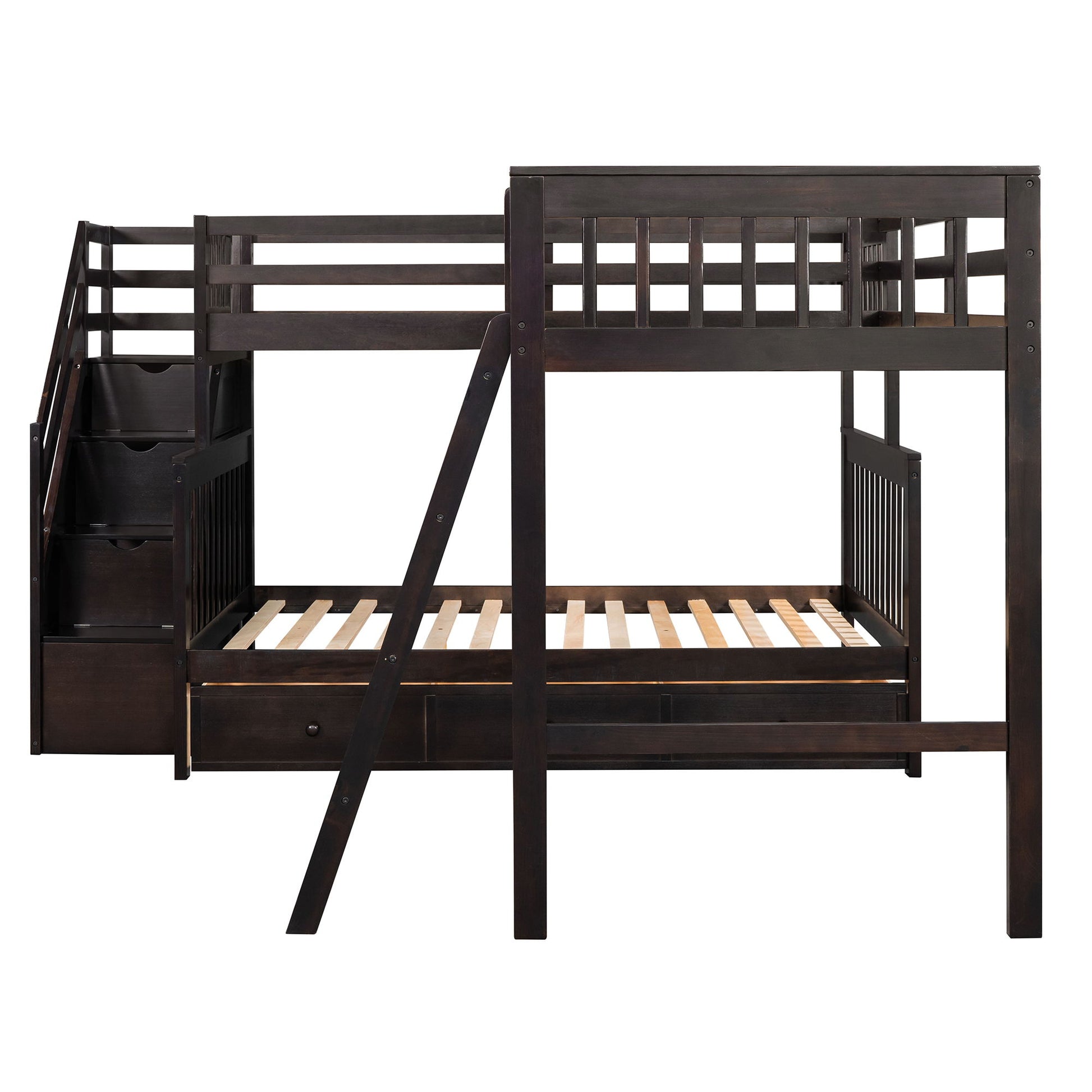 Solid L Shaped Bunk Bed With 3 Drawers, Ladder And Staircase - The Sleep Loft - Online Mattress Showroom NYC