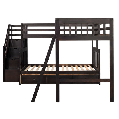 Solid L Shaped Bunk Bed With 3 Drawers, Ladder And Staircase - The Sleep Loft - Online Mattress Showroom NYC