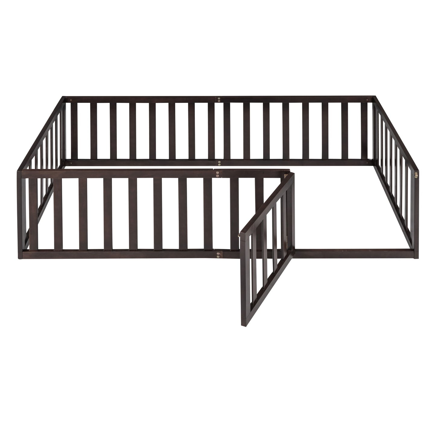 Twin Size Floor Bed Frame With Fence And Door - Walnut - The Sleep Loft - Online Mattress Showroom NYC