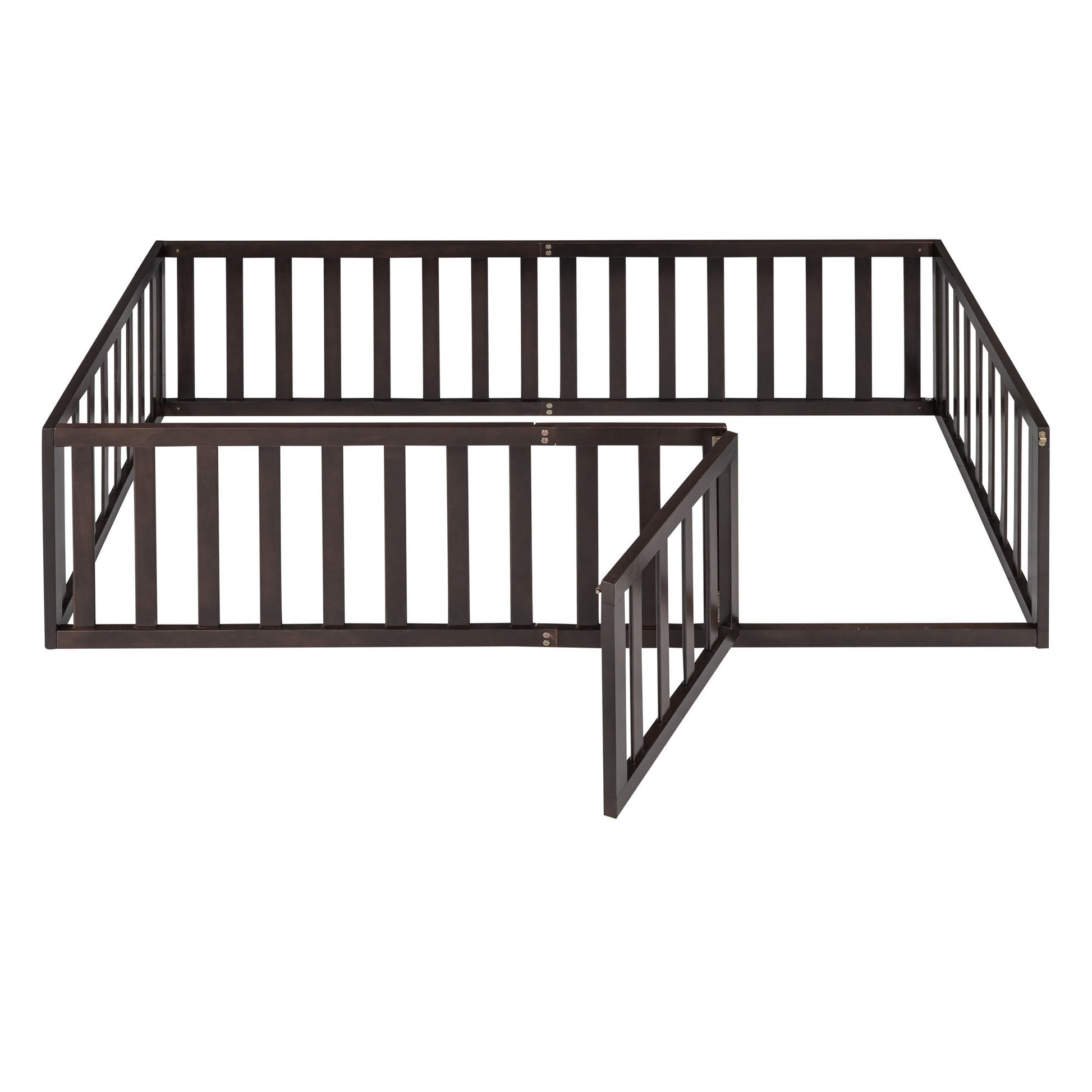 Twin Size Floor Bed Frame With Fence And Door - Walnut - The Sleep Loft - Online Mattress Showroom NYC