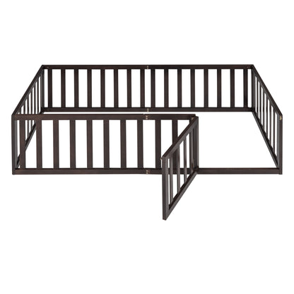 Twin Size Floor Bed Frame With Fence And Door - Walnut - The Sleep Loft - Online Mattress Showroom NYC