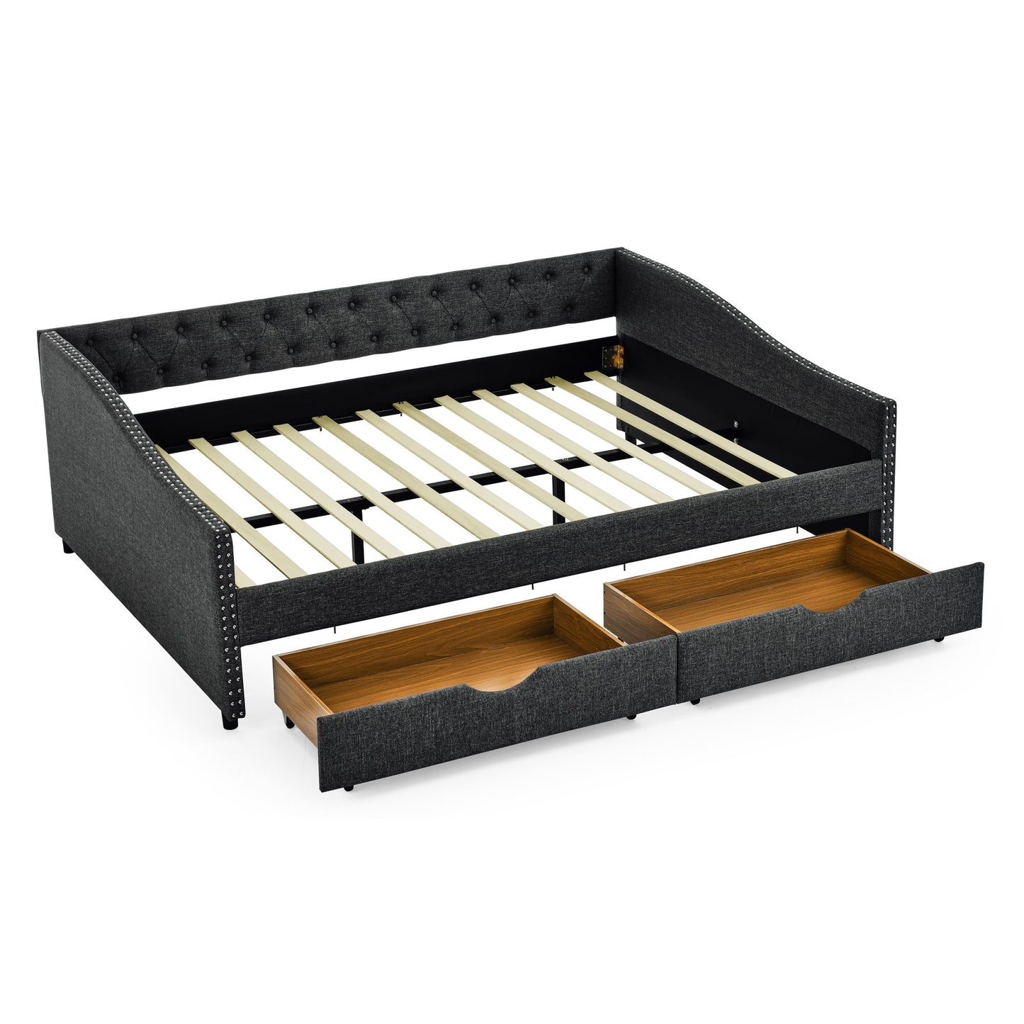 Upholstered Tufted Daybed With 2 Drawers, Waved Arms - The Sleep Loft - Online Mattress Showroom NYC