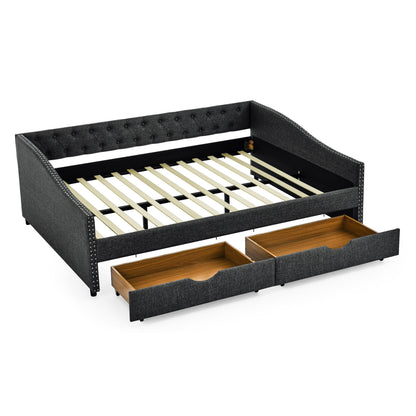 Upholstered Tufted Daybed With 2 Drawers, Waved Arms - The Sleep Loft - Online Mattress Showroom NYC