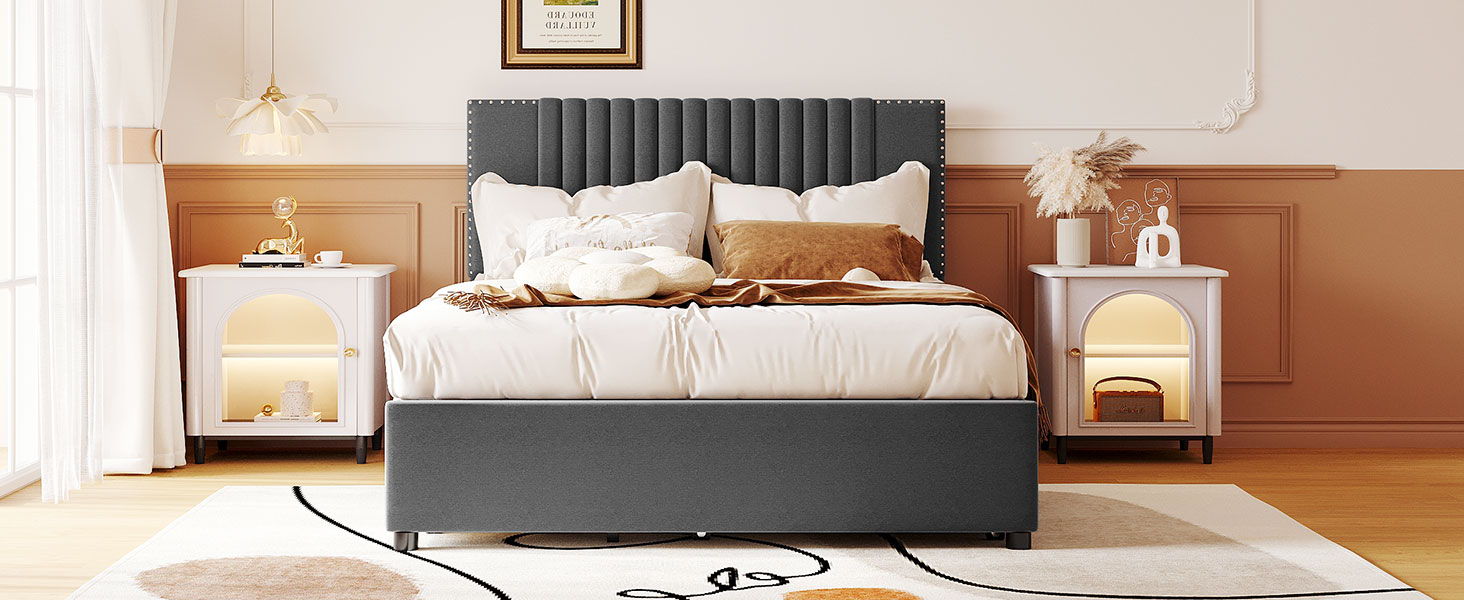 Upholstered Platform Bed With Drawers, Classic Headboard Design - The Sleep Loft - Online Mattress Showroom NYC
