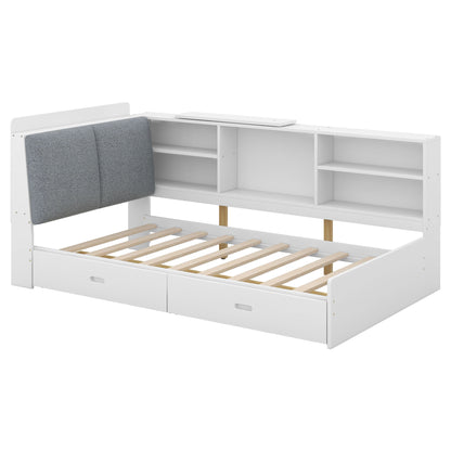 Platform Bed With Storage Headboard, Shelves And 2 Drawers - The Sleep Loft - Online Mattress Showroom NYC