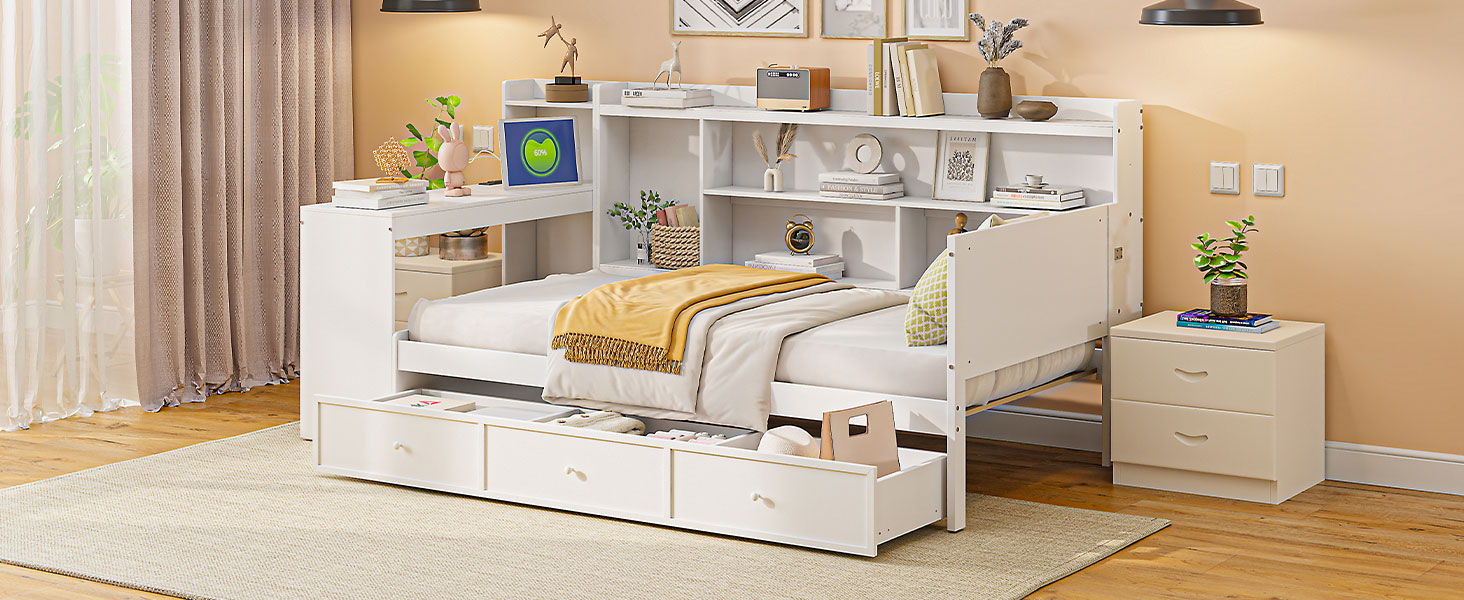 Daybed With 3 Drawers USB Ports And Desk - The Sleep Loft - Online Mattress Showroom NYC