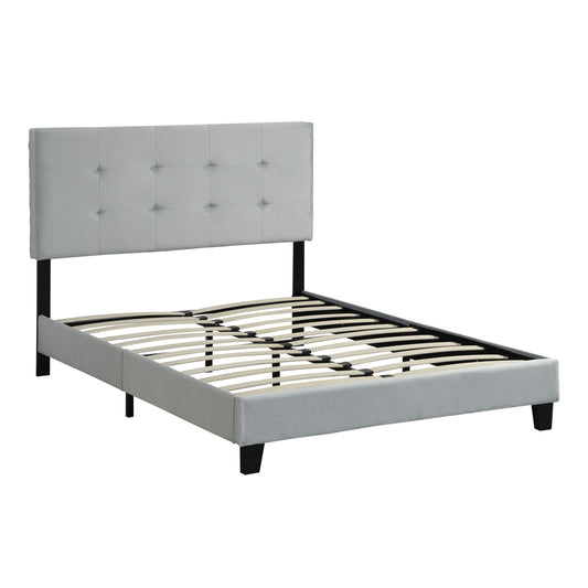 Full Size Upholstered Platform Bed Frame With Tufted Headboard, Strong Wood Slat Support - Gray - The Sleep Loft - Online Mattress Showroom NYC