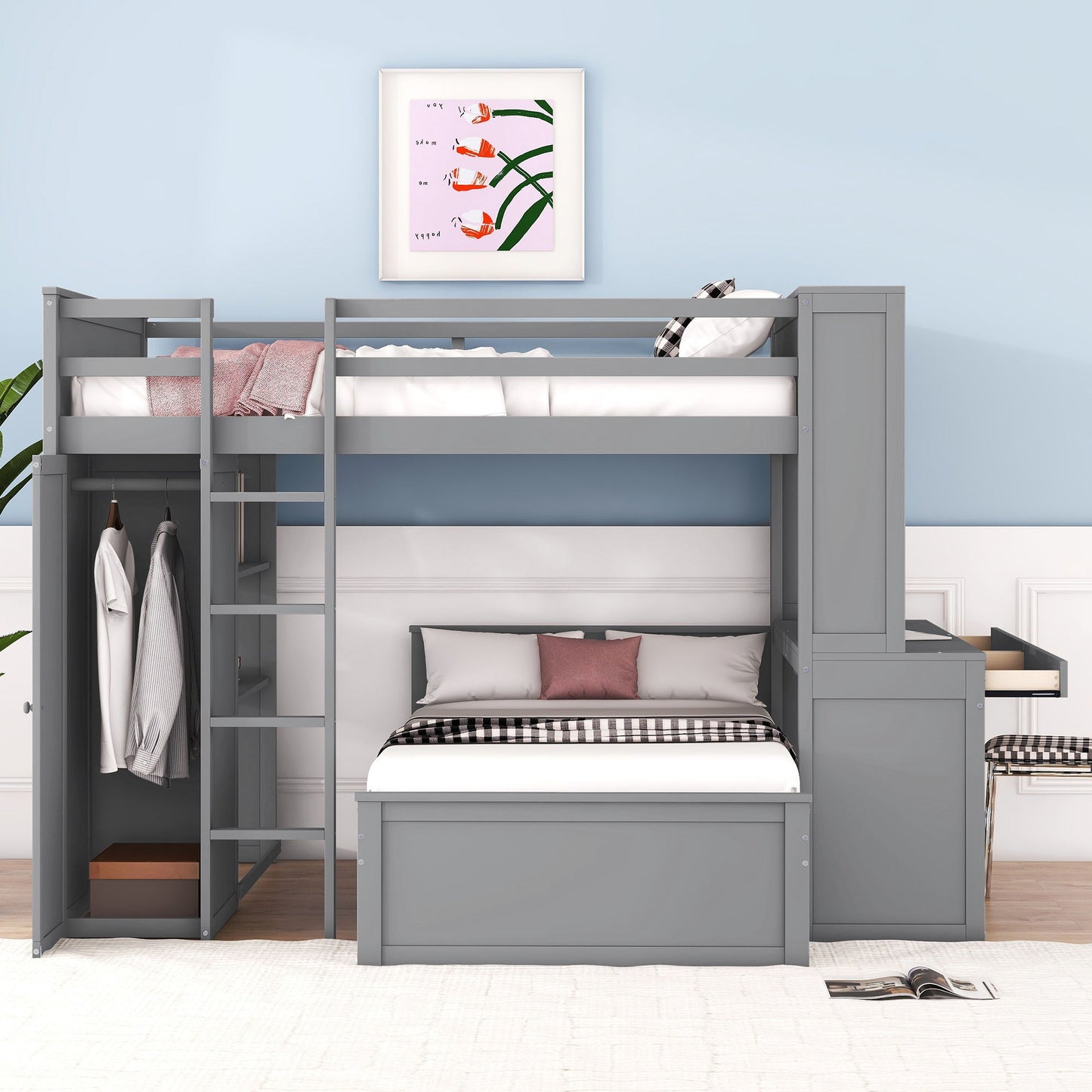 Loft Bed With A Twin Size Standalone Bed, Shelves, Desk, And Wardrobe - The Sleep Loft - Online Mattress Showroom NYC