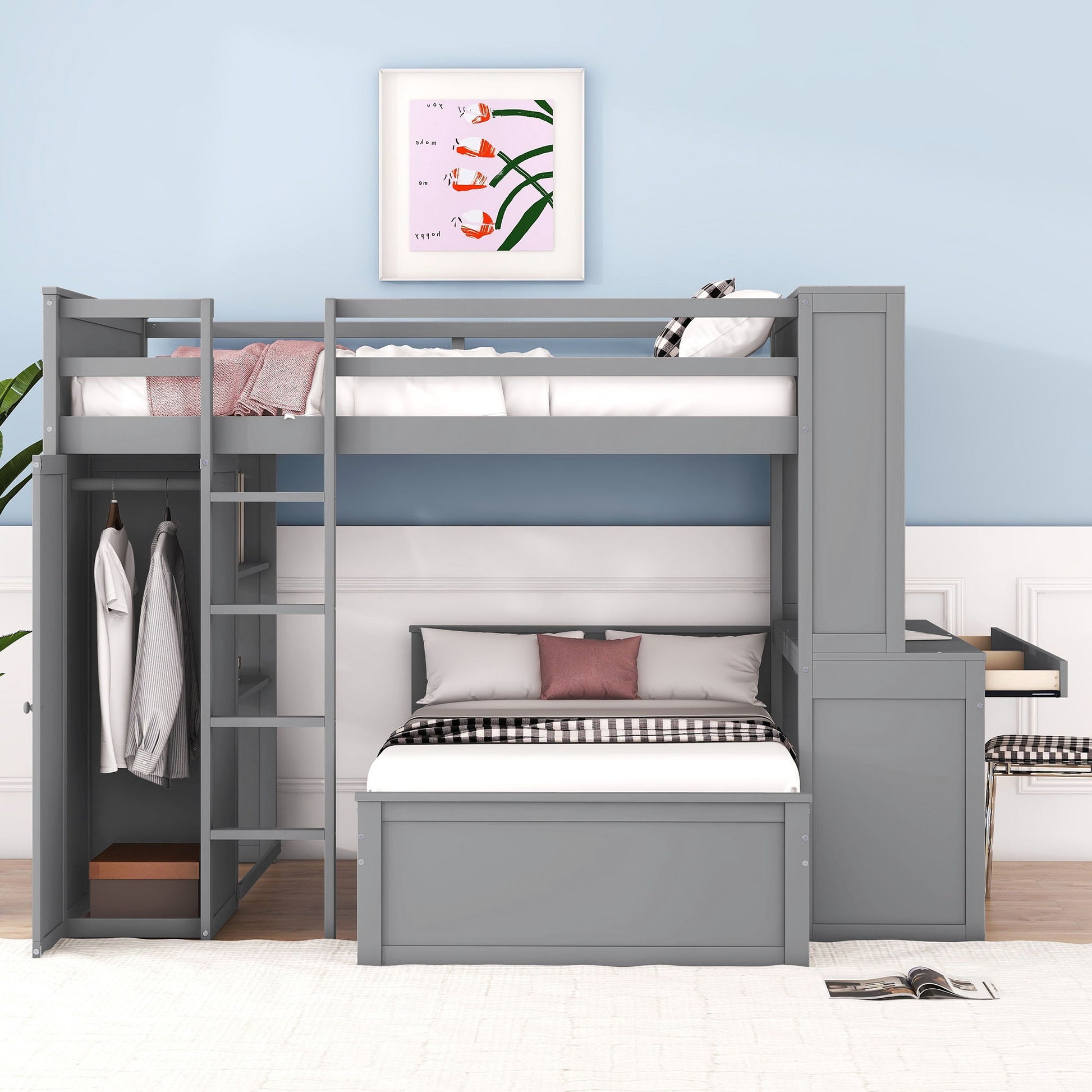 Loft Bed With A Twin Size Standalone Bed, Shelves, Desk, And Wardrobe - The Sleep Loft - Online Mattress Showroom NYC