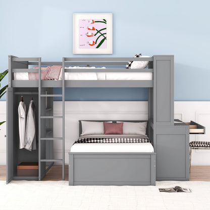 Loft Bed With A Twin Size Standalone Bed, Shelves, Desk, And Wardrobe - The Sleep Loft - Online Mattress Showroom NYC