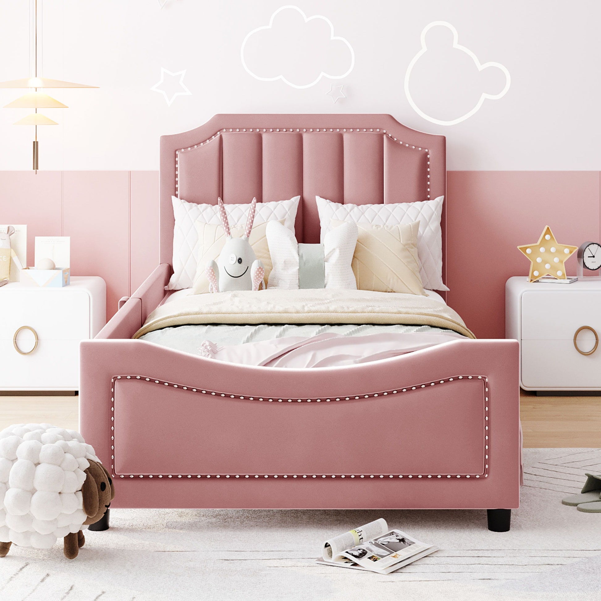 Upholstered Daybed With Classic Stripe Shaped Headboard - The Sleep Loft - Online Mattress Showroom NYC