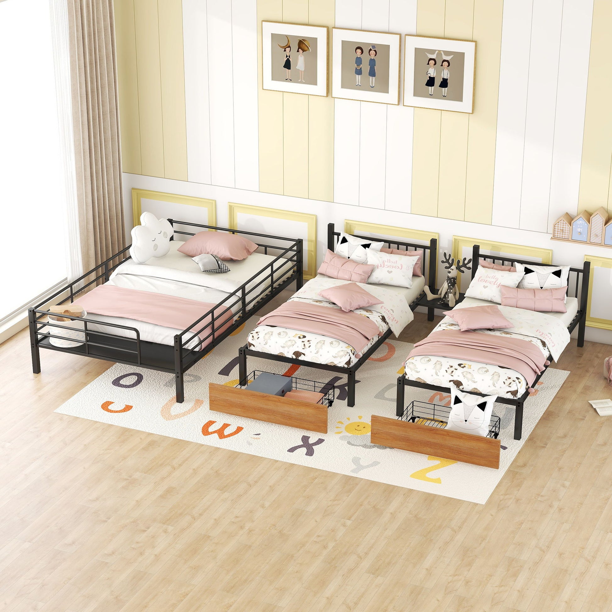 Full Over Twin-Twin Triple Bunk Bed With Drawers And Staircase - Black - The Sleep Loft - Online Mattress Showroom NYC