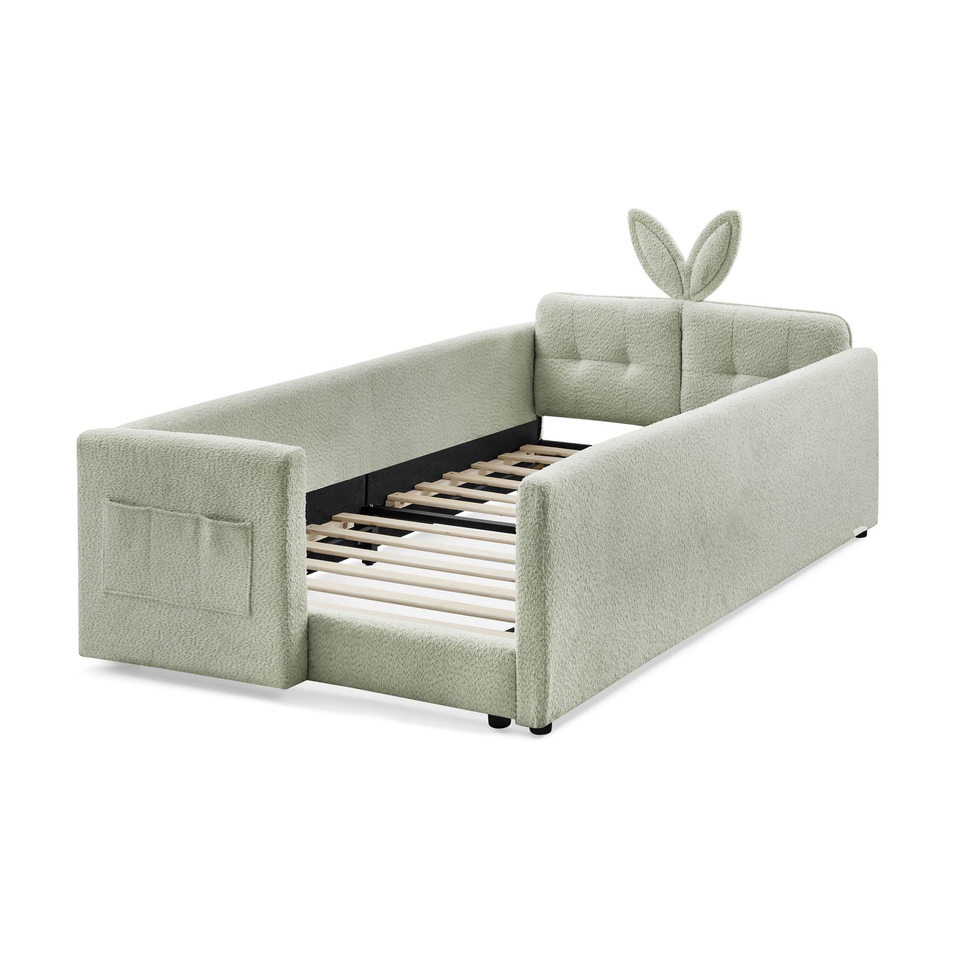 Cute Rabbit Ear Upholstered Platform Bed Frame With Safety Rail - The Sleep Loft - Online Mattress Showroom NYC