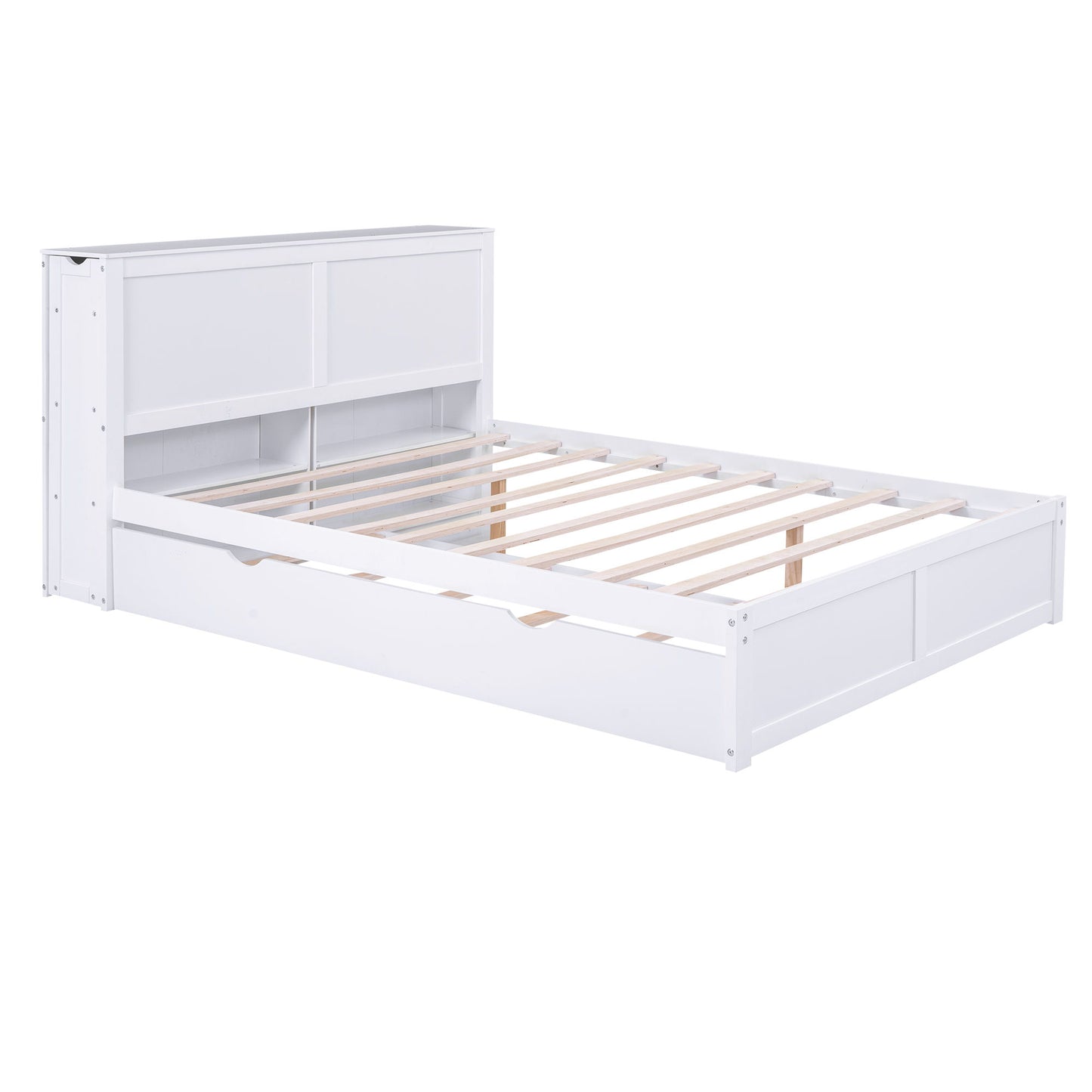 Storage Platform Bed With Pull Out Shelves And Trundle