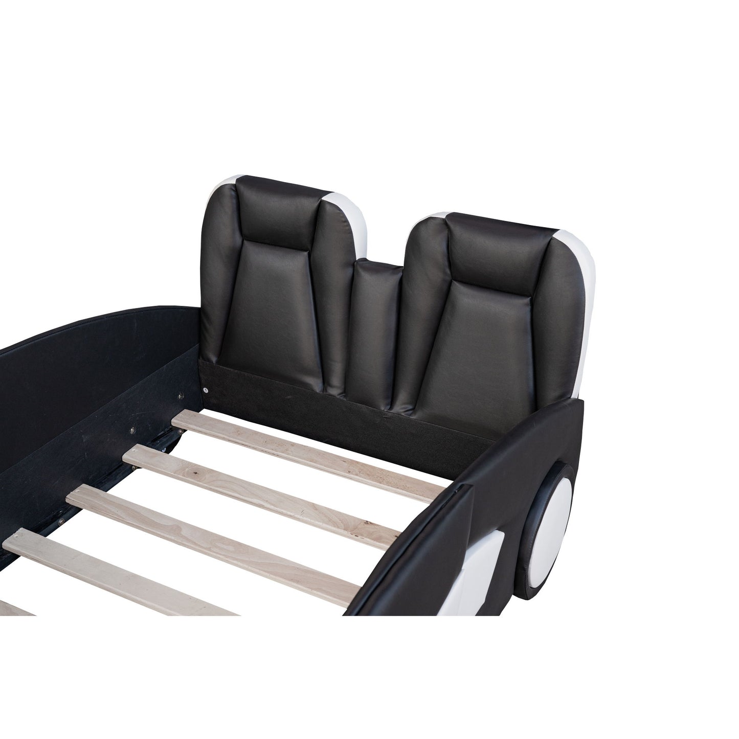 Race Car Shaped Twin Platform Bed With Wheels, Pine Wood Construction - The Sleep Loft - Online Mattress Showroom NYC