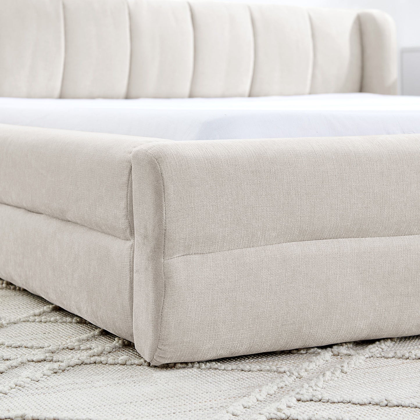 Modern Upholstered Bed Frame With Thick Fabric And Headboard - The Sleep Loft - Online Mattress Showroom NYC