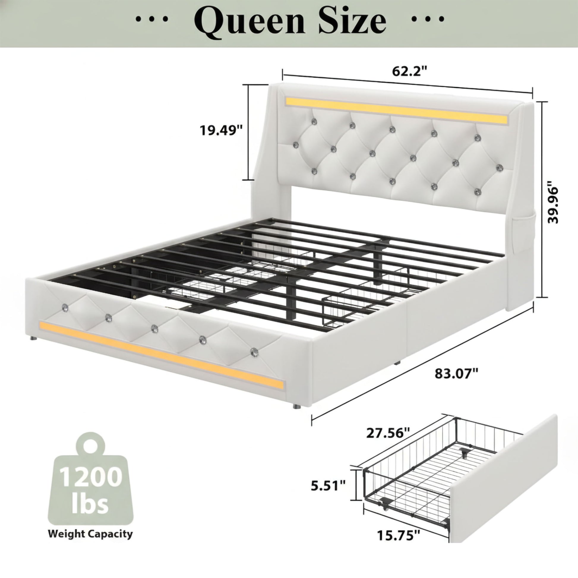 Wingback Upholstered Bed Frame With LED Lights, Charging Station - The Sleep Loft - Online Mattress Showroom NYC