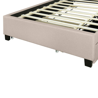Upholstered Platform Bed With Storage Headboard, Trundle & 2 Drawers And A Set Of Sockets & USB Ports - The Sleep Loft - Online Mattress Showroom NYC