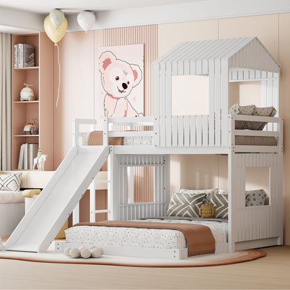 Loft Bunk Bed With Playhouse, Farmhouse, Ladder, Slide And Guardrails - The Sleep Loft - Online Mattress Showroom NYC