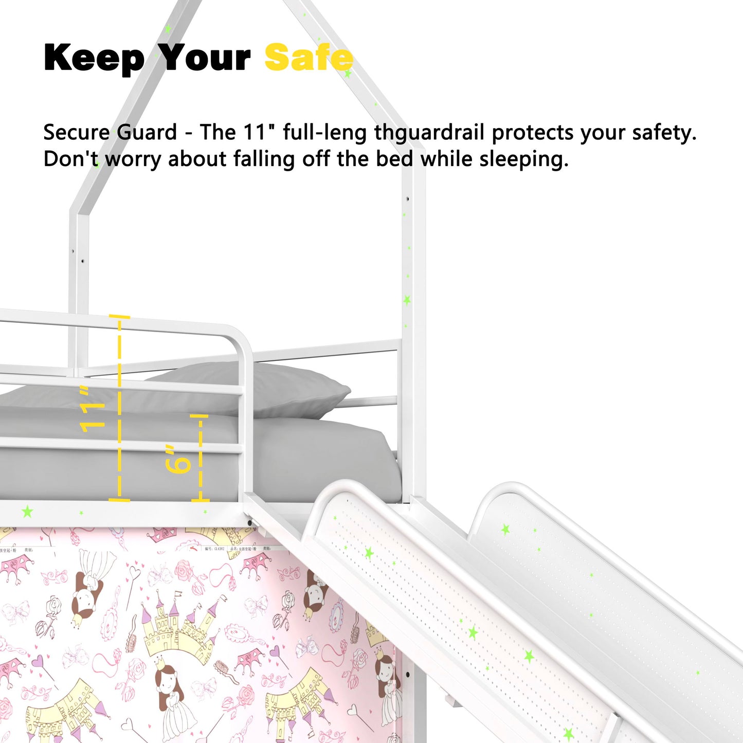 Jack - House Loft Bed With Slide And Curtain Set - The Sleep Loft - Online Mattress Showroom NYC